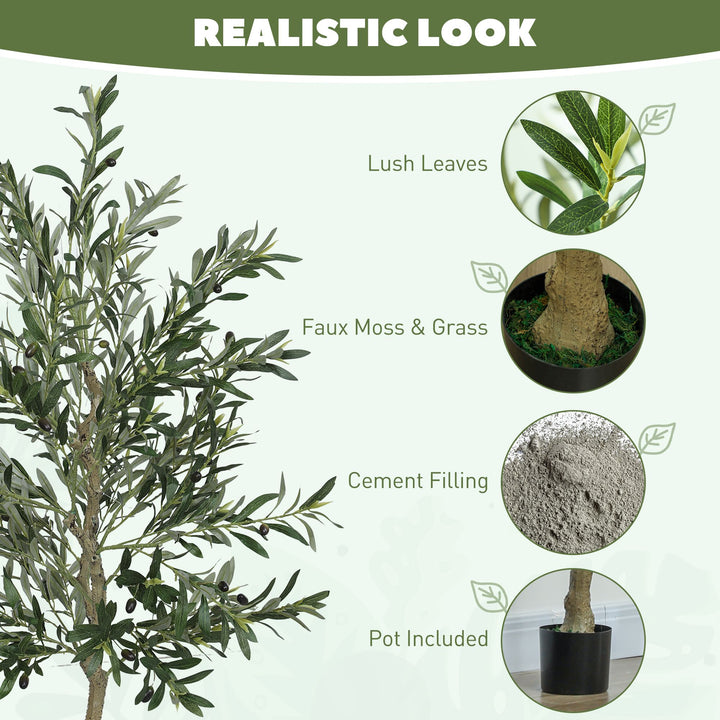 Buy farmhouse furniture 6ft Artificial Olive Tree in Pot with Silk Leaves, Fruits, Faux Tree, Indoor Fake Plant for Home - Modern Cottage Farmhouse Furniture