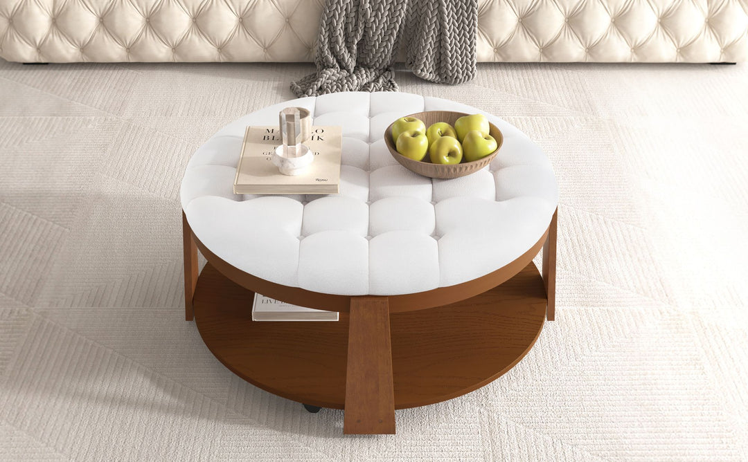 Buy farmhouse furniture Best Farmhouse Ottoman Coffee Table | Large Round 2-Tier Tufted Oversized Ottoman - Modern Cottage Farmhouse Furniture
