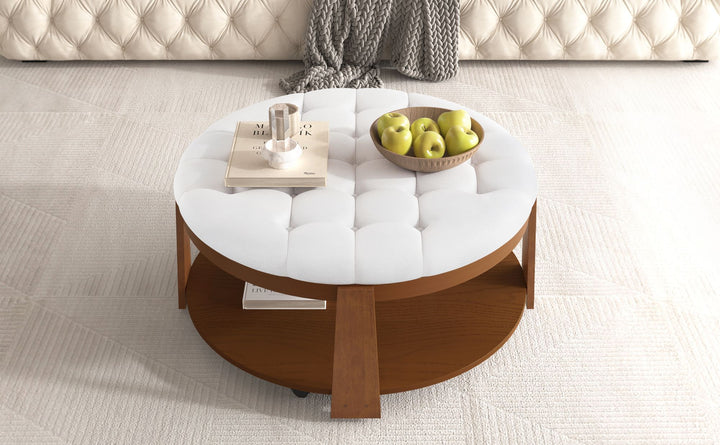 Buy farmhouse furniture Best Farmhouse Ottoman Coffee Table | Large Round 2-Tier Tufted Oversized Ottoman - Modern Cottage Farmhouse Furniture