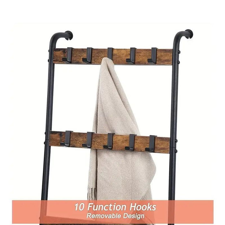 Buy farmhouse furniture Best Farmhouse Blanket Ladder | 10-Tier Rustic Wood Ladder with Hooks - Modern Cottage Farmhouse Furniture