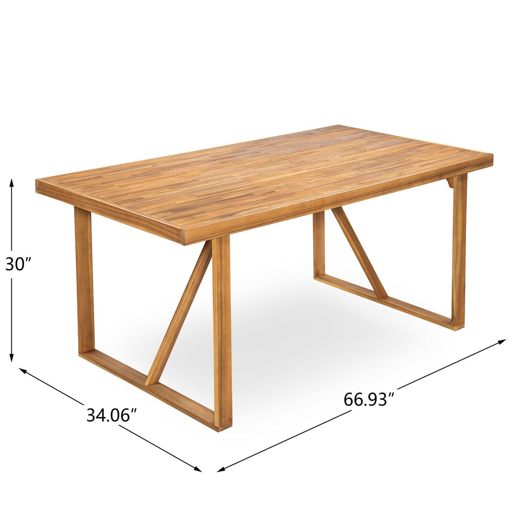 Buy farmhouse furniture Acacia Wood Outdoor Dining Set for 6 | Teak Finish Table & Beige Mesh Chairs | 7-Piece Patio Set - Modern Cottage Farmhouse Furniture