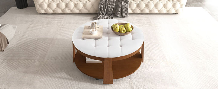 Buy farmhouse furniture Best Farmhouse Ottoman Coffee Table | Large Round 2-Tier Tufted Oversized Ottoman - Modern Cottage Farmhouse Furniture