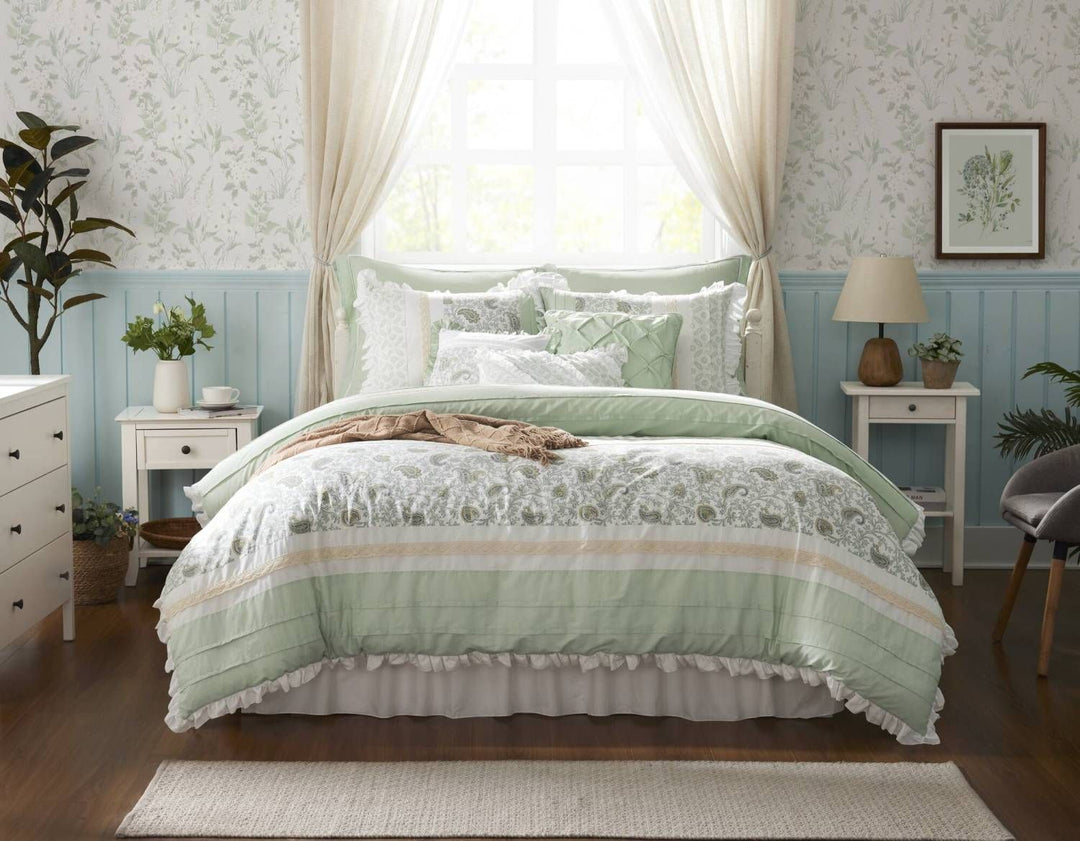 Buy farmhouse furniture 9 Piece Cotton Percale Comforter Set King - Modern Cottage Farmhouse Furniture