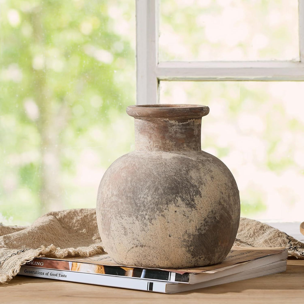 Buy farmhouse furniture Ceramic Rustic Farmhouse Vase | 6 Inch Pottery Decorative Flower for Home Decor | Boho Vase | Terracotta for Table, Living Room, Bathroom Decoration, Shelf Decor, Mantel - Modern Cottage Farmhouse Furniture