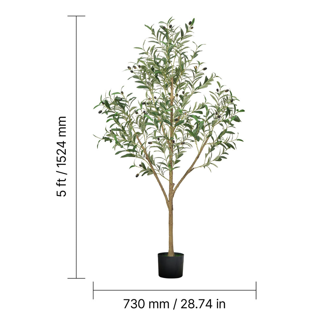 Buy farmhouse furniture 5FT Artificial Olive Tree with Black Pot, Tall Fake Tree with Natural Wood Trunk &amp; Realistic Green Leaves and Fruits, Indoor Faux Plant for Home, Office, Living Room, Corner Decor - Modern Cottage Farmhouse Furniture