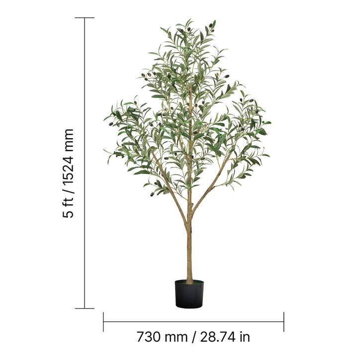 Buy farmhouse furniture 5FT Artificial Olive Tree with Black Pot, Tall Fake Tree with Natural Wood Trunk &amp; Realistic Green Leaves and Fruits, Indoor Faux Plant for Home, Office, Living Room, Corner Decor - Modern Cottage Farmhouse Furniture