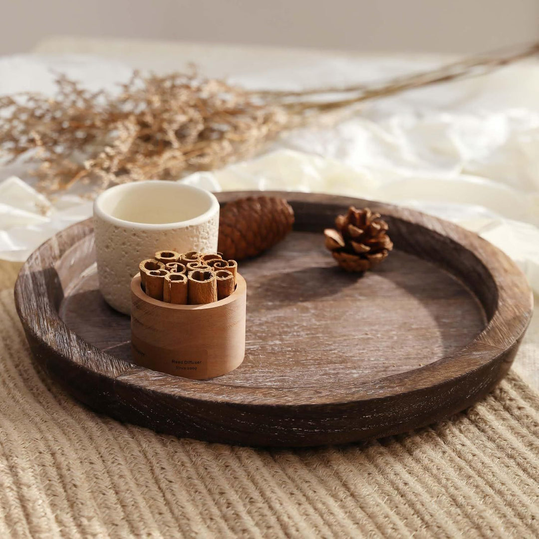 Buy farmhouse furniture Candle Plate Holder Tray: Round Wood Decorative Candle Plate Decor Farmhouse Table Centerpiece Rustic Wood Tealight Pillar Trays for Wedding Home Decor - Modern Cottage Farmhouse Furniture