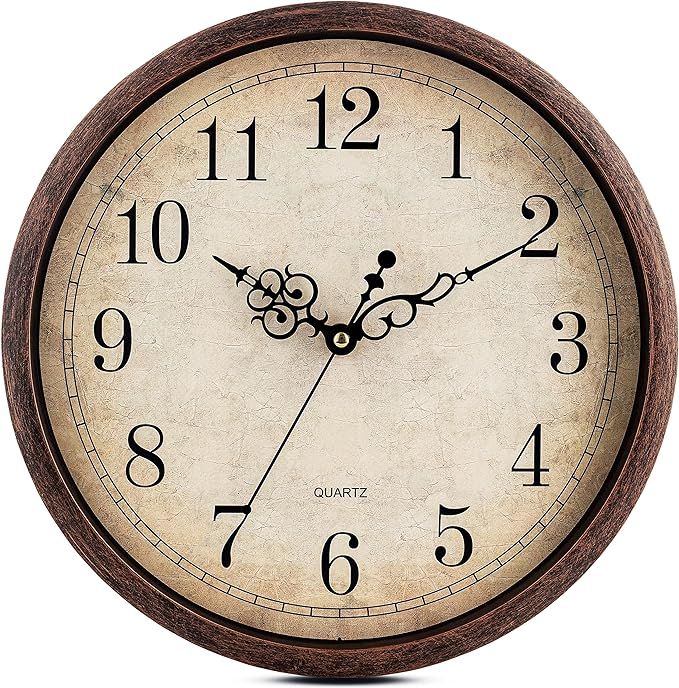Buy farmhouse furniture 12 inch Silent Non Ticking Vintage Brown Wall Clock - Modern Cottage Farmhouse Furniture