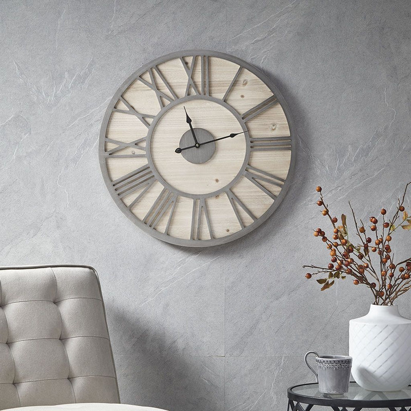 Buy farmhouse furniture 23.6" Large Antic Farmhouse Ash Wood Wall Clock - Modern Cottage Farmhouse Furniture