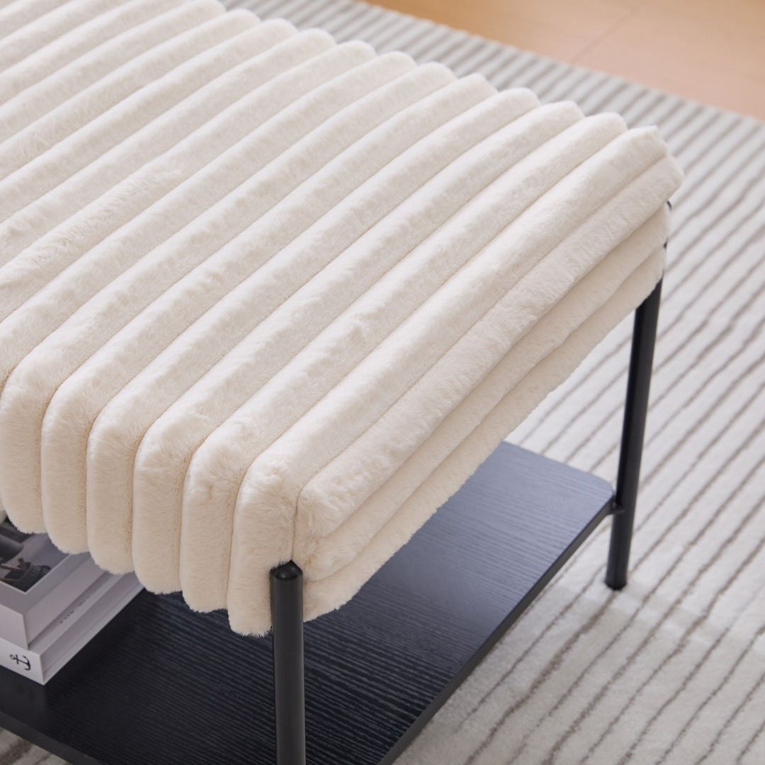 Buy farmhouse furniture Best Farmhouse Wide Upholstered Tufted Foot Rest with Black Metal Legs - Modern Cottage Farmhouse Furniture