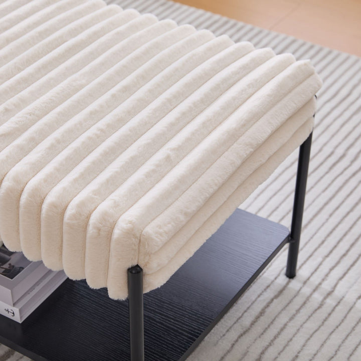 Buy farmhouse furniture Best Farmhouse Wide Upholstered Tufted Foot Rest with Black Metal Legs - Modern Cottage Farmhouse Furniture