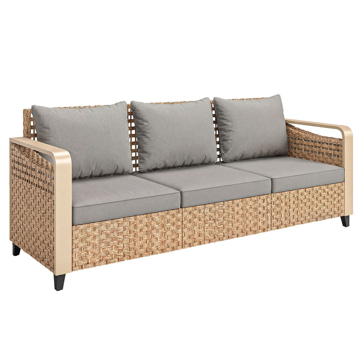Buy farmhouse furniture Farmhouse Rattan Wicker Sofa 3-Seater Outdoor Patio Sofa Couch - Modern Cottage Farmhouse Furniture