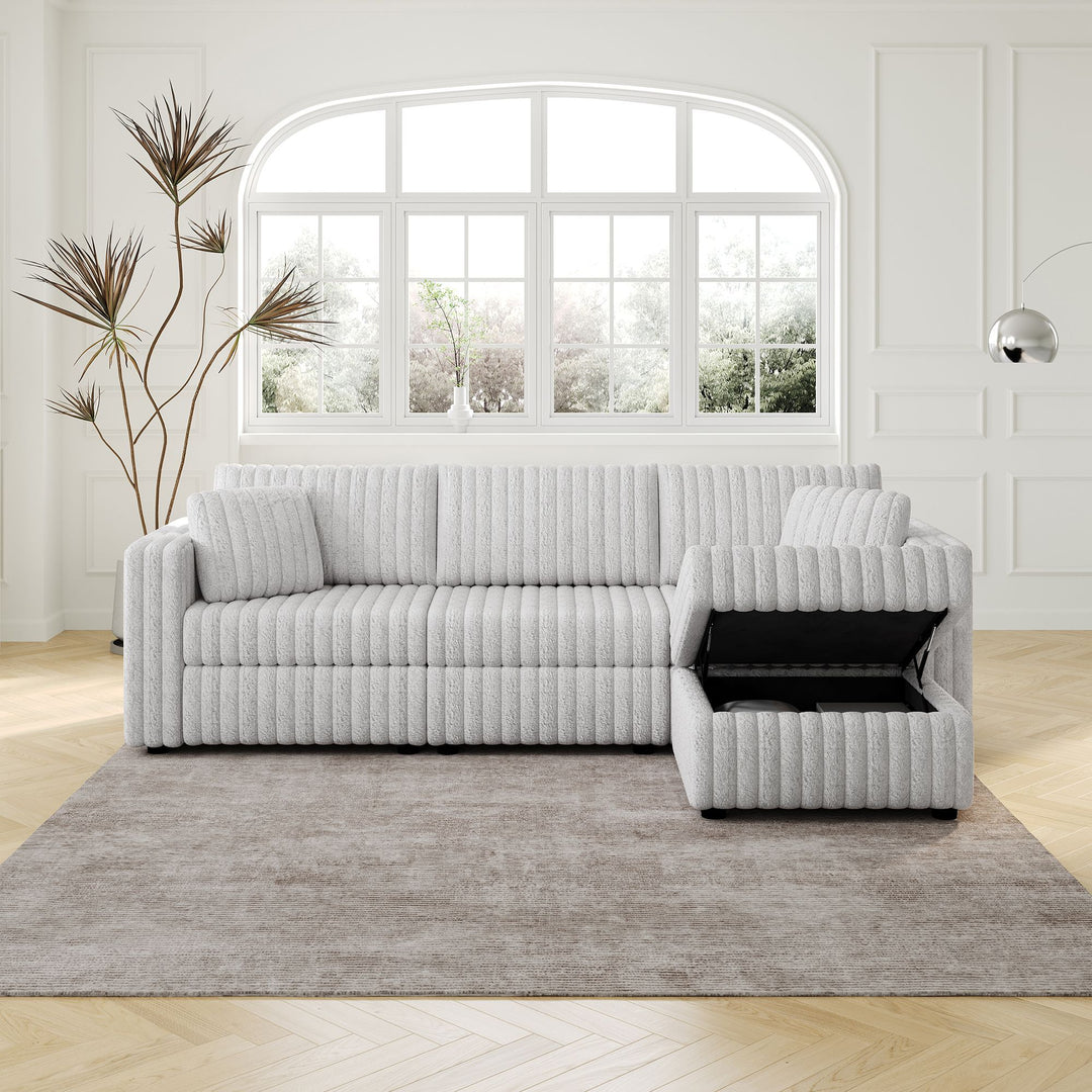 Buy farmhouse furniture Oversize Soft Rabbit Plush 3-Person Farmhouse Couch Sofa with Ottoman with Hydraulic Lift. - Modern Cottage Farmhouse Furniture