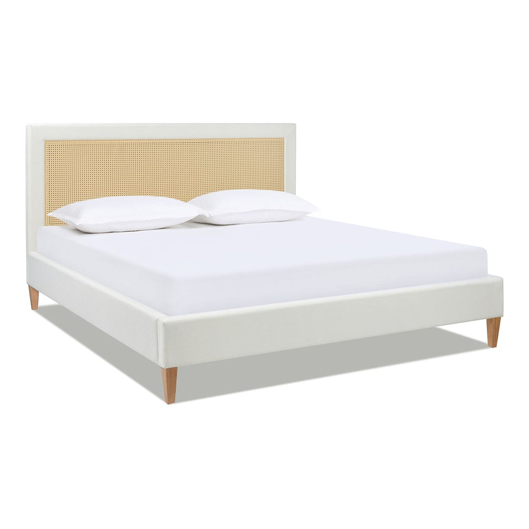 Buy farmhouse furniture Haley Upholstered Cane-Back Platform Bed, King, Antique White Polyester - Modern Cottage Farmhouse Furniture