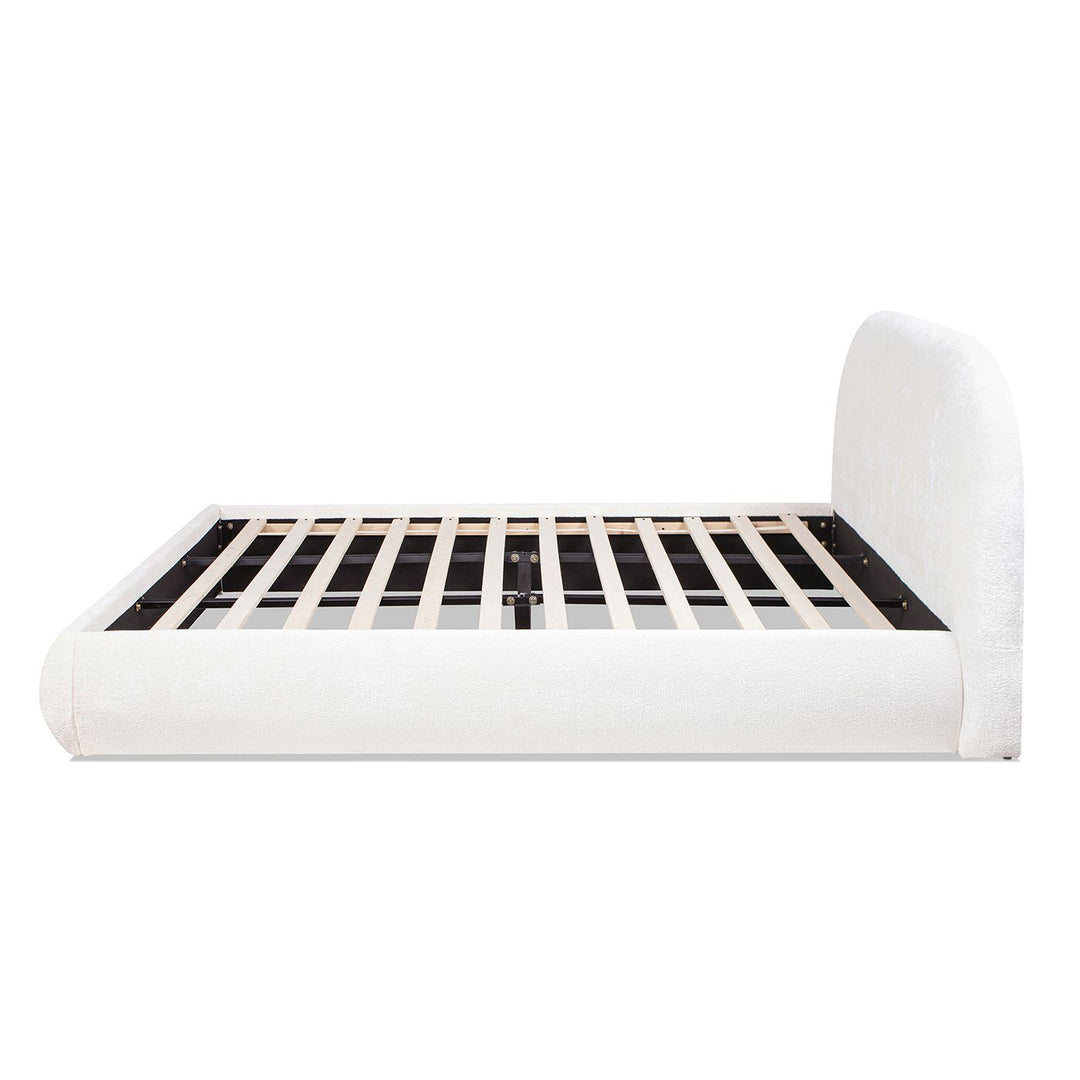 Buy farmhouse furniture Archie Puffy Grounded Upholstered Platform Bed, King, Almond White - Modern Cottage Farmhouse Furniture
