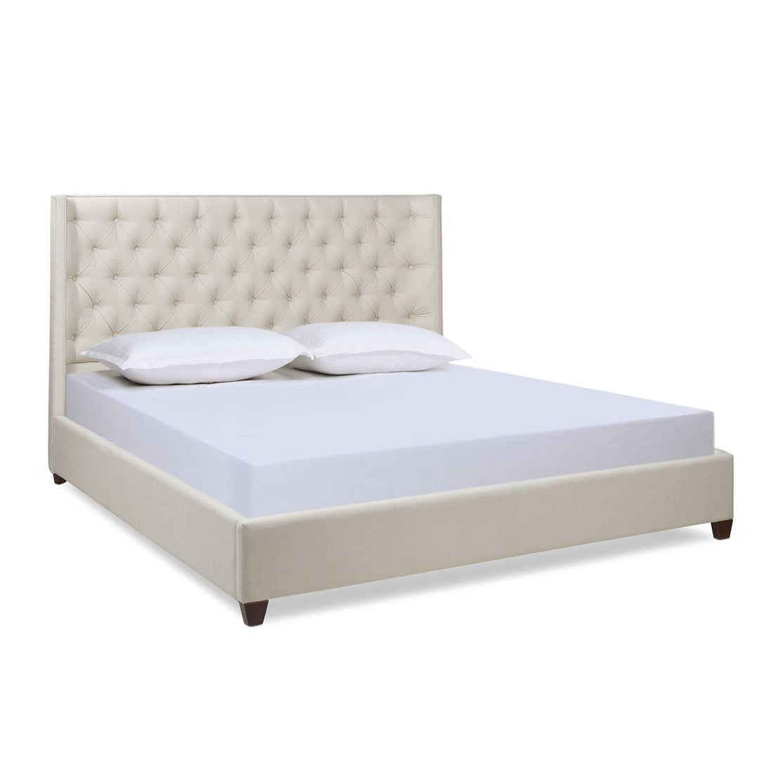 Buy farmhouse furniture Manhattan Shelter King Platform Bed Frame, Light Beige Linen - Modern Cottage Farmhouse Furniture