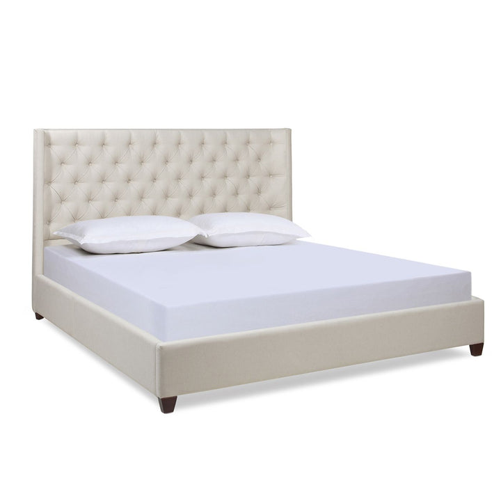 Buy farmhouse furniture Manhattan Shelter King Platform Bed Frame, Light Beige Linen - Modern Cottage Farmhouse Furniture