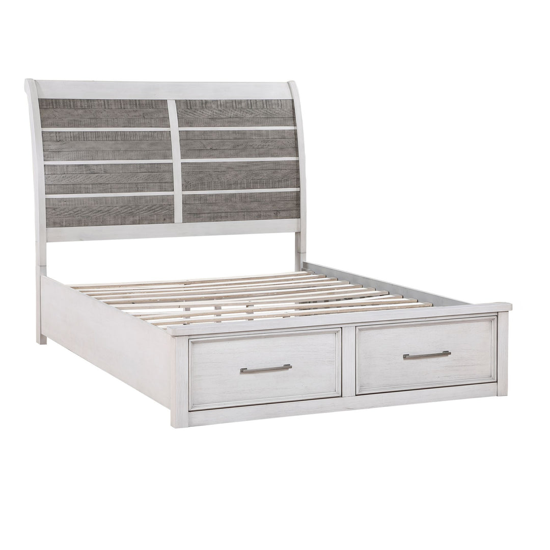 Buy farmhouse furniture Antique White and Gray Finish Queen Platform Bed with Footboard Storage Classic Design Wooden Furniture 1pc - Modern Cottage Farmhouse Furniture