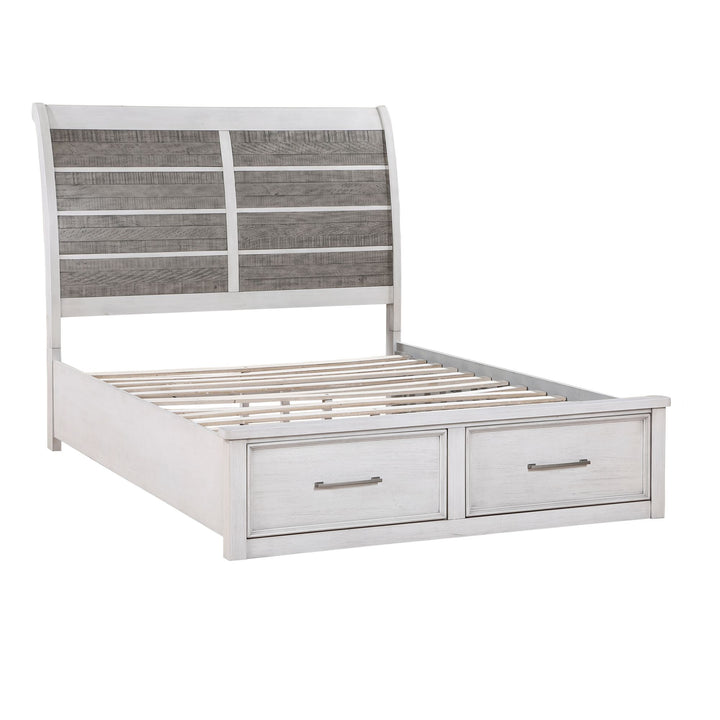 Buy farmhouse furniture Antique White and Gray Finish Queen Platform Bed with Footboard Storage Classic Design Wooden Furniture 1pc - Modern Cottage Farmhouse Furniture