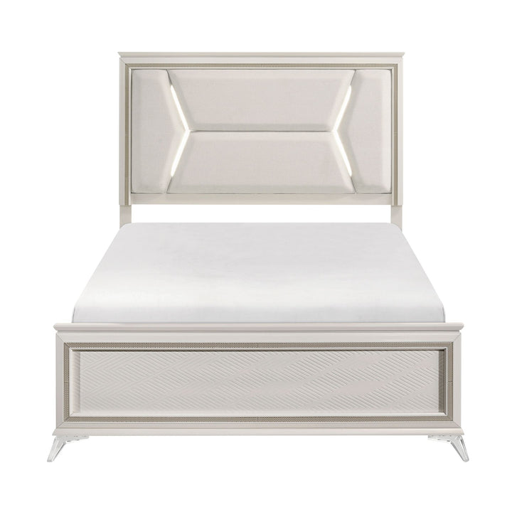 Buy farmhouse furniture 1pc Modern Luxury Queen Bed Upholstered Headboard with LED Lighting Wooden Bedroom Furniture Antique White Finish and Gold - Modern Cottage Farmhouse Furniture
