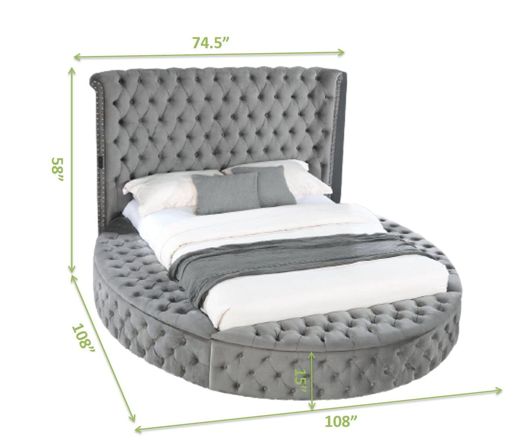 Buy farmhouse furniture Hazel Queen Size Tufted Storage Bed made with Wood in Gray - Modern Cottage Farmhouse Furniture