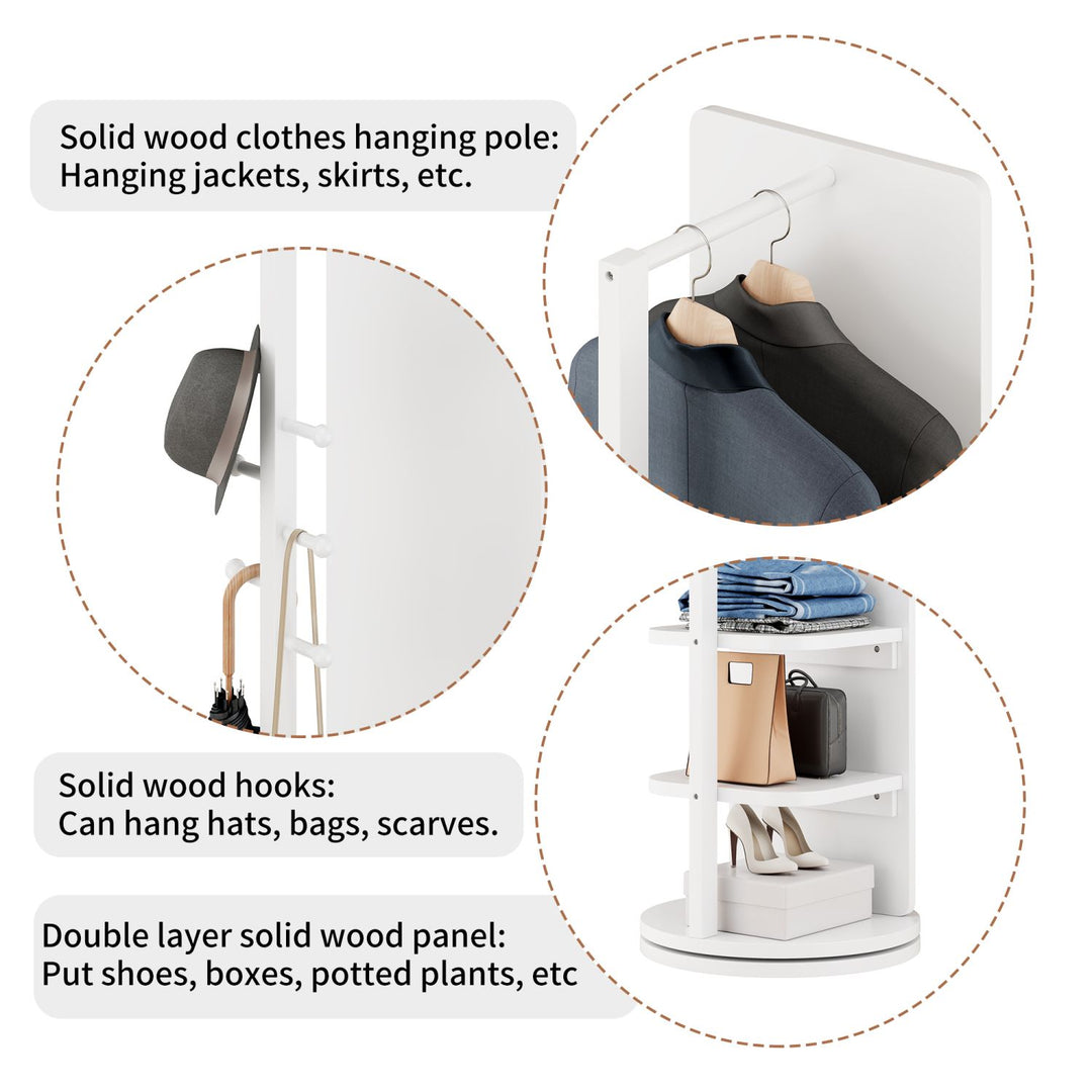 Buy farmhouse furniture Multifunctional Full Length Mirror with Coat Storage Rack - 360° Rotating Design for Bedroom and Closet in Beautiful White Finish - Modern Cottage Farmhouse Furniture