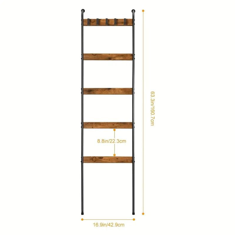 Buy farmhouse furniture Best Farmhouse Blanket Ladder | 10-Tier Rustic Wood Ladder with Hooks - Modern Cottage Farmhouse Furniture