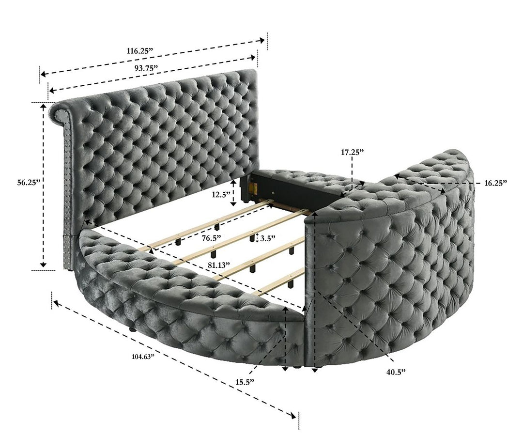 Buy farmhouse furniture 1pc Luxurious Circular King Size Bed Deeply Tufted Headboard Nail Head Trim Upholstered - Modern Cottage Farmhouse Furniture