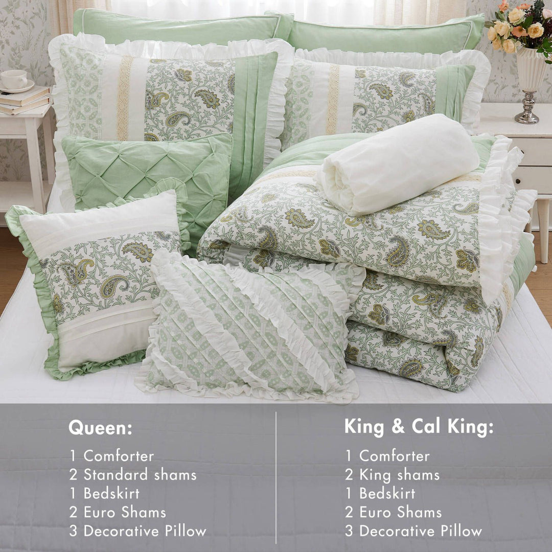 Buy farmhouse furniture 9 Piece Cotton Percale Comforter Set King - Modern Cottage Farmhouse Furniture
