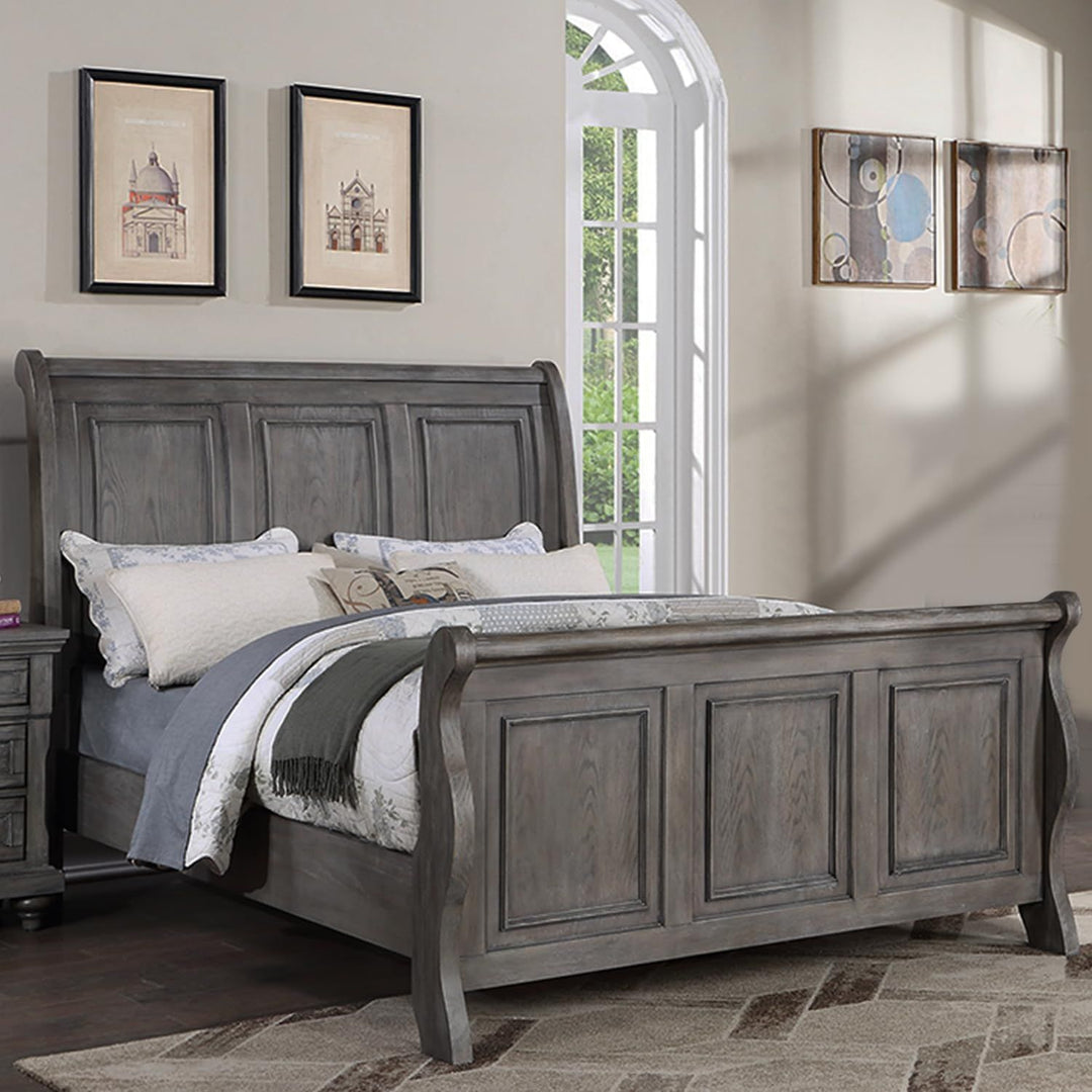 Buy farmhouse furniture Weathered Oak Farm | Grey Oak California King Size Farmhouse Bed - Modern Cottage Farmhouse Furniture