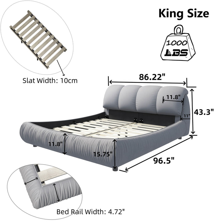 Buy farmhouse furniture King Size Luxury Upholstered Platform Bed with Oversized Padded Backrest and Solid Wood Frame,suitable for Multiple heights of mattresses,Grey(Old Sku:W1885S00007) - Modern Cottage Farmhouse Furniture