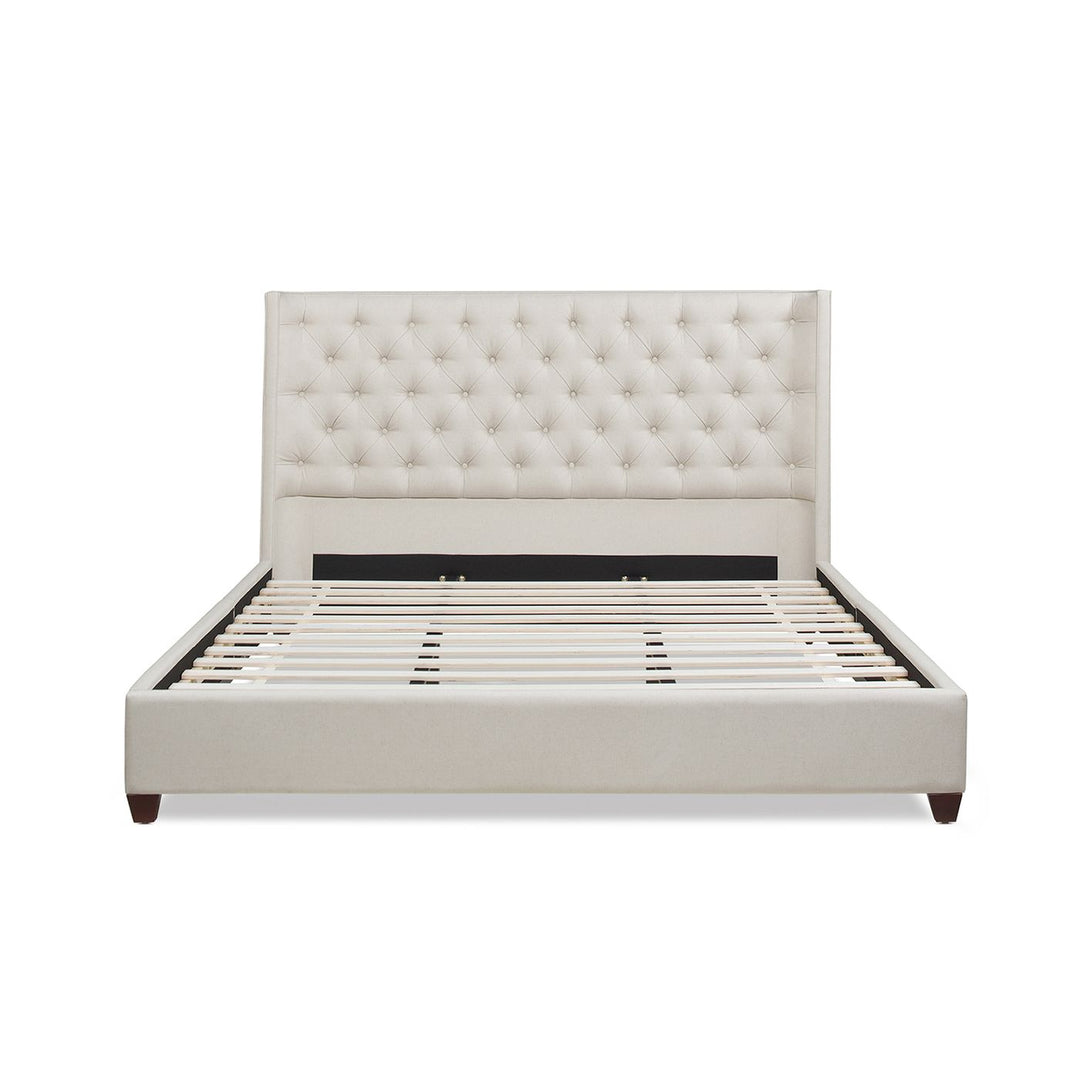 Buy farmhouse furniture Manhattan Shelter King Platform Bed Frame, Light Beige Linen - Modern Cottage Farmhouse Furniture