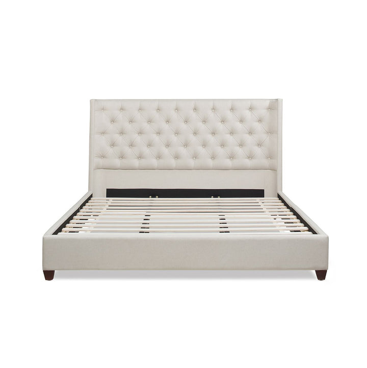 Buy farmhouse furniture Manhattan Shelter King Platform Bed Frame, Light Beige Linen - Modern Cottage Farmhouse Furniture