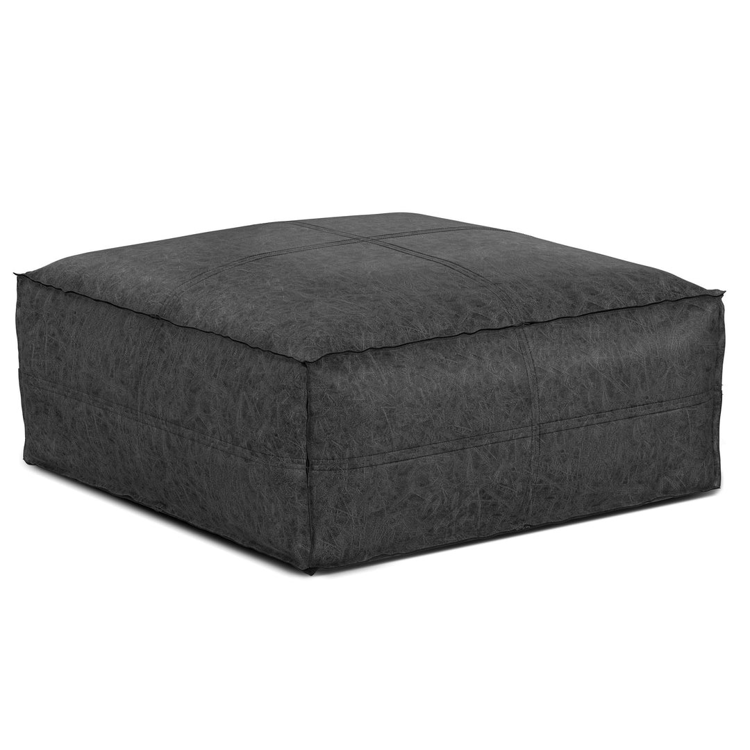 Buy farmhouse furniture Brody - Large Square Coffee Table Pouf - Distressed Black - Modern Cottage Farmhouse Furniture