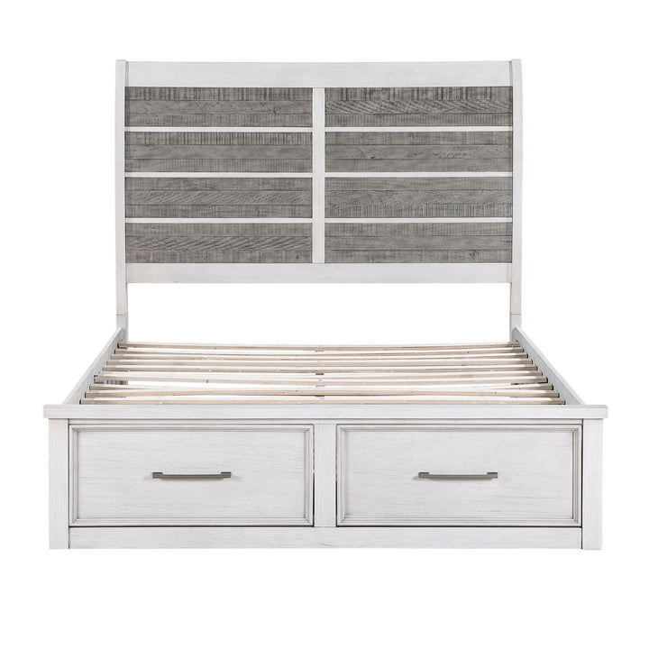 Buy farmhouse furniture Antique White and Gray Finish Queen Platform Bed with Footboard Storage Classic Design Wooden Furniture 1pc - Modern Cottage Farmhouse Furniture