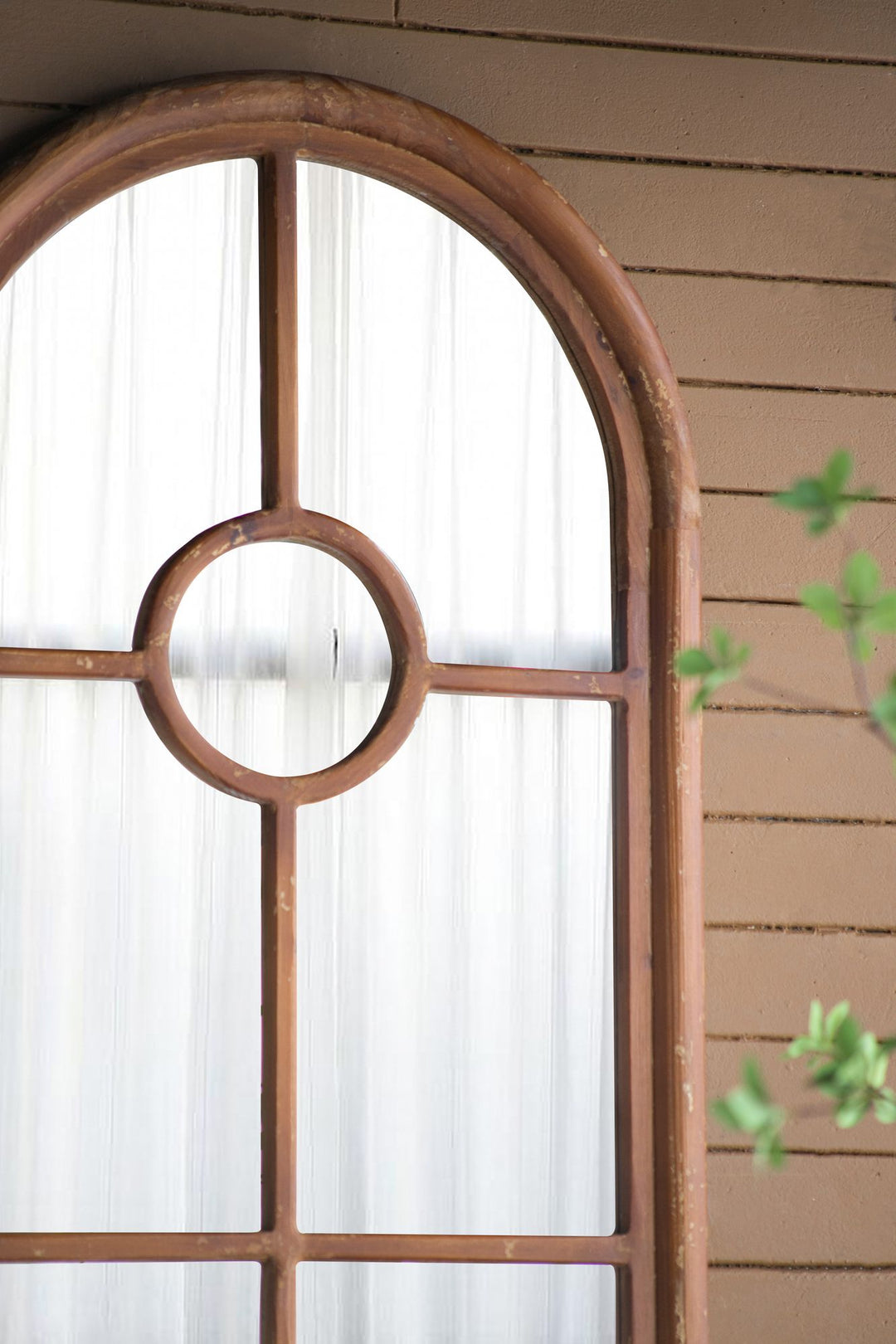 Buy farmhouse furniture Farmhouse Decorative Half-Round Elongated Mirror - Classic Window Design - Modern Cottage Farmhouse Furniture