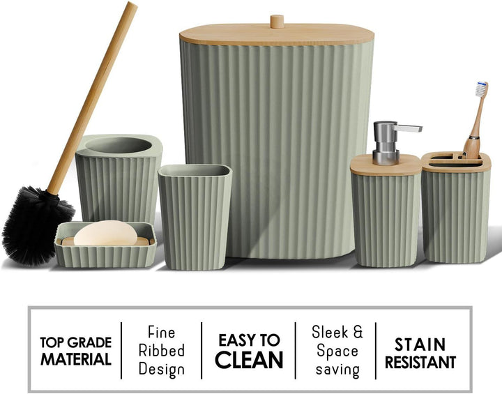 Buy farmhouse furniture Bathroom Set - Sage Green Bathroom Accessories Set, 6PC Bathroom Accessory Set, Bathroom Sets with Toilet Brush, Trash Can &amp; Soap Dispenser - Modern Cottage Farmhouse Furniture