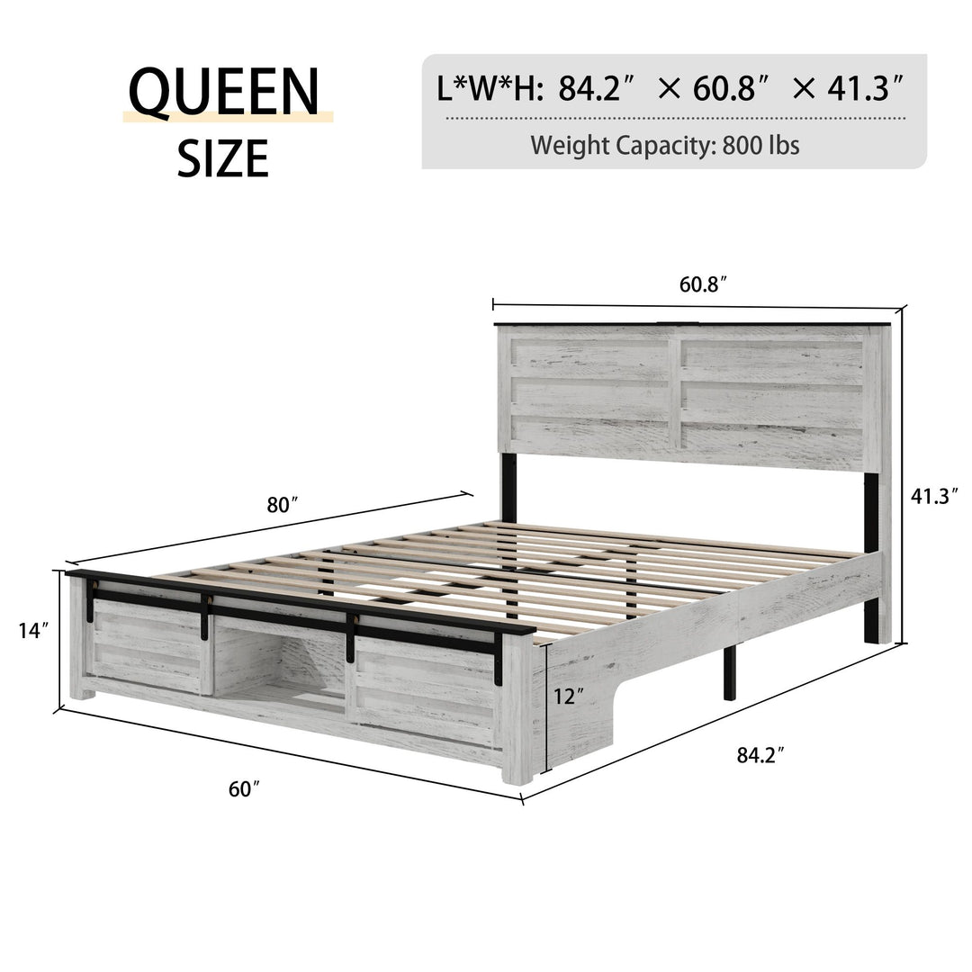 Buy farmhouse furniture Queen Bed Frame with Upholstered Headboard and Wood Platform,Storage Headboard with Charging Station and LED, Bed Frame with Pet Bed,No Noise, No Box Spring Needed,Easy Assembly,Antique White - Modern Cottage Farmhouse Furniture