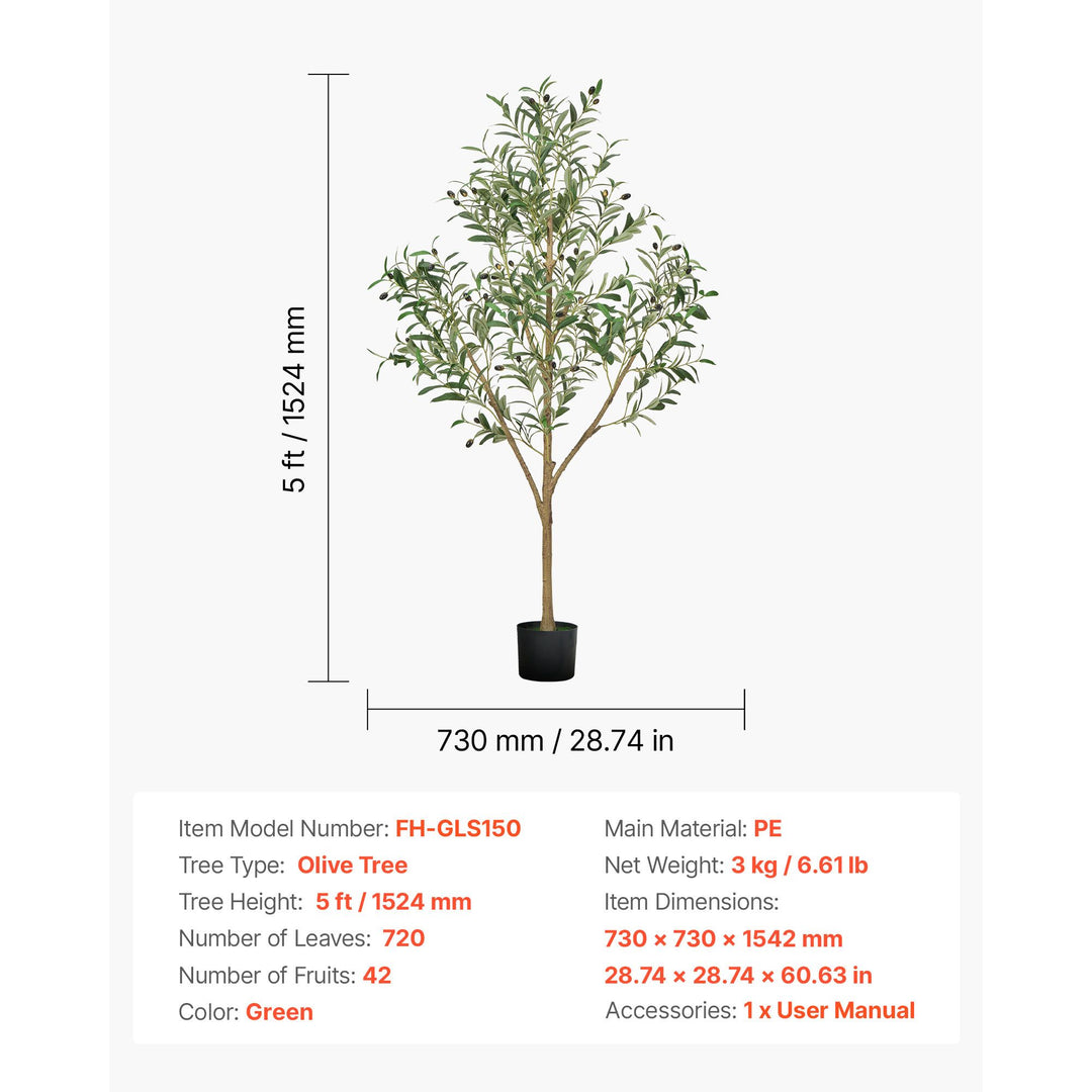 Buy farmhouse furniture 5FT Artificial Olive Tree with Black Pot, Tall Fake Tree with Natural Wood Trunk &amp; Realistic Green Leaves and Fruits, Indoor Faux Plant for Home, Office, Living Room, Corner Decor - Modern Cottage Farmhouse Furniture
