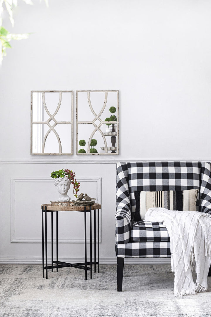 Buy farmhouse furniture Pair of Distressed White Farmhouse Cottage Wooden Wall Mirrors - Modern Cottage Farmhouse Furniture
