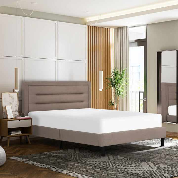 Buy farmhouse furniture Classic Full Size Platform Bed, Modern Bedroom Upholstered Bed Frame, Tufted Headboard, Brown - Modern Cottage Farmhouse Furniture