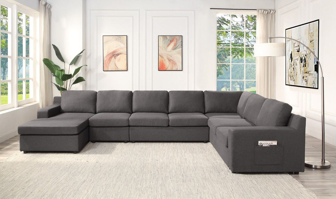 Buy farmhouse furniture Large Gray Linen 7-Seater U-Shape Farmhouse Sectional Sofa Couch - Modern Cottage Farmhouse Furniture