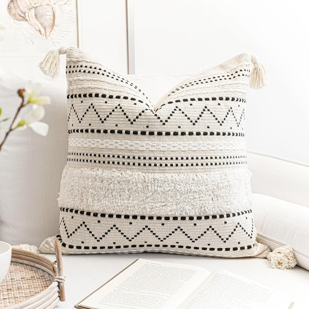 Buy farmhouse furniture Modern Boho Farmhouse Tasseled Throw Pillow Cover - Modern Cottage Farmhouse Furniture