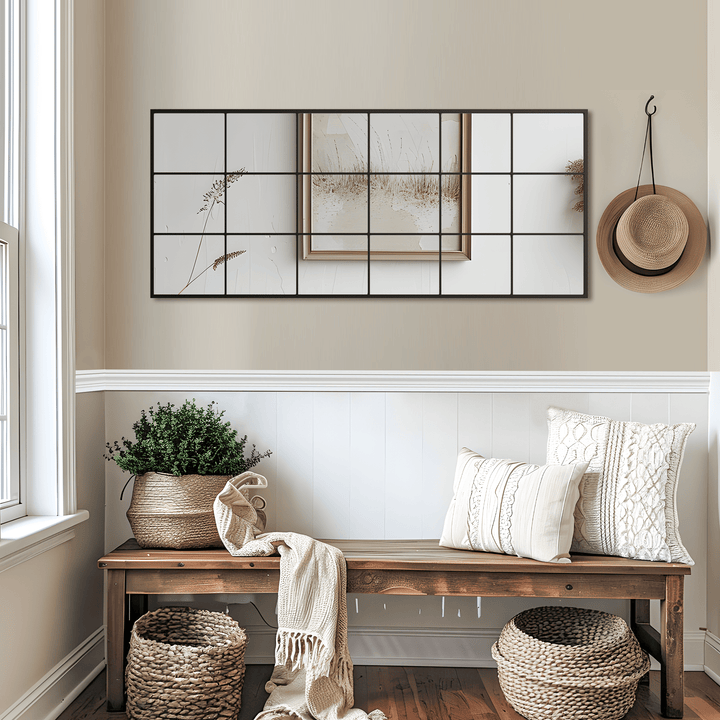 Buy farmhouse furniture Modern Black Iron Grid Full-Length Rectangular Mirror – Stylish Hanging or Leaning Design for Living Room and Bedroom Decor - Modern Cottage Farmhouse Furniture