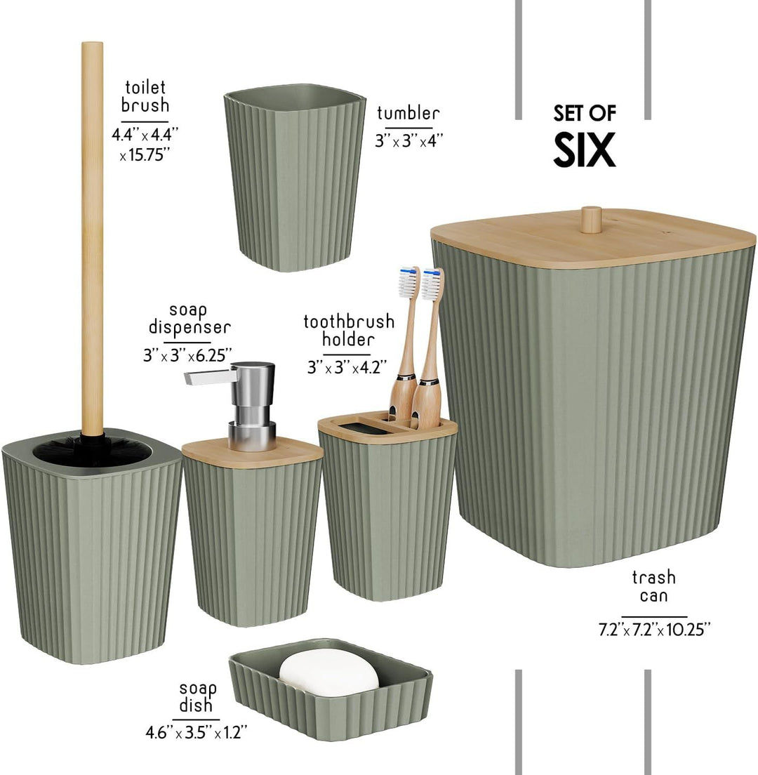 Buy farmhouse furniture Bathroom Set - Sage Green Bathroom Accessories Set, 6PC Bathroom Accessory Set, Bathroom Sets with Toilet Brush, Trash Can &amp; Soap Dispenser - Modern Cottage Farmhouse Furniture