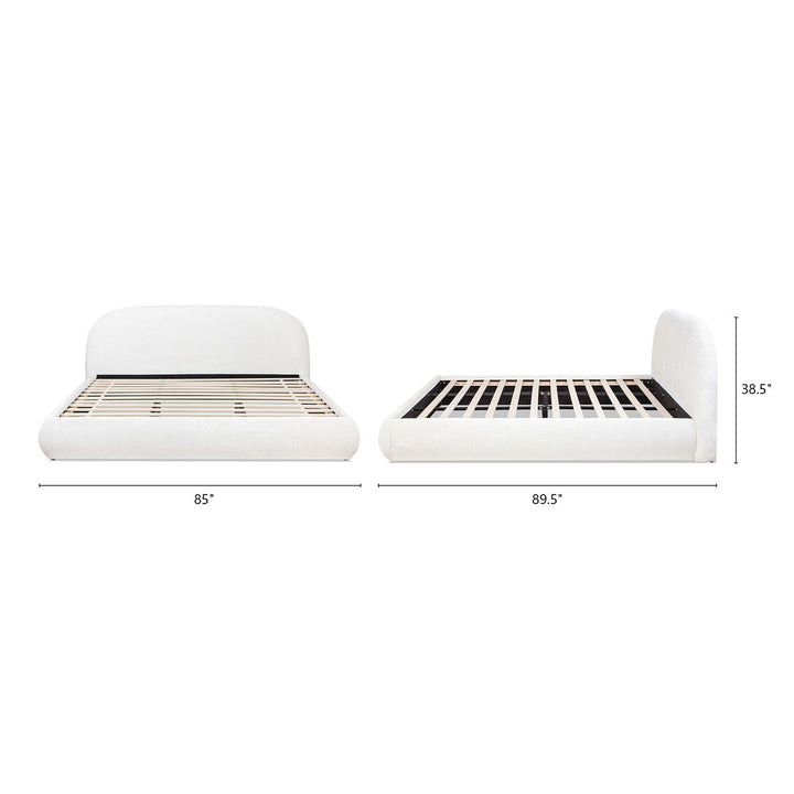 Buy farmhouse furniture Archie Puffy Grounded Upholstered Platform Bed, King, Almond White - Modern Cottage Farmhouse Furniture