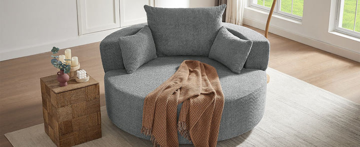 Buy farmhouse furniture Quiet Slate | Modern Gray Contemporary Swivel Circle Circular Sofa Accent Chair - Modern Cottage Farmhouse Furniture