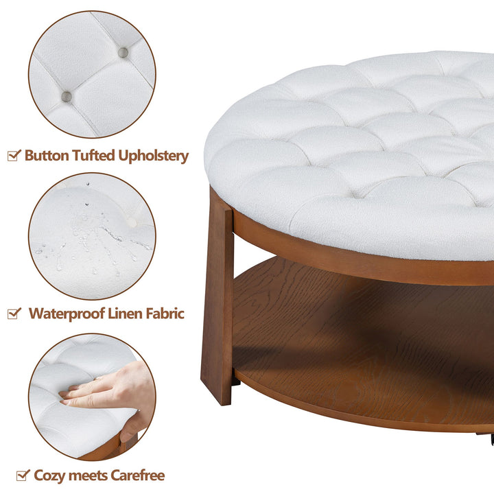 Buy farmhouse furniture Best Farmhouse Ottoman Coffee Table | Large Round 2-Tier Tufted Oversized Ottoman - Modern Cottage Farmhouse Furniture
