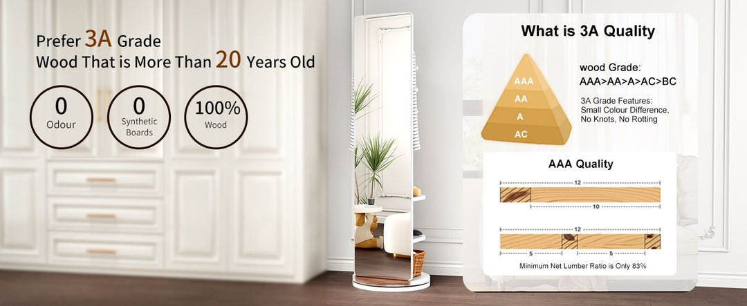 Buy farmhouse furniture Multifunctional Full Length Mirror with Coat Storage Rack - 360° Rotating Design for Bedroom and Closet in Beautiful White Finish - Modern Cottage Farmhouse Furniture
