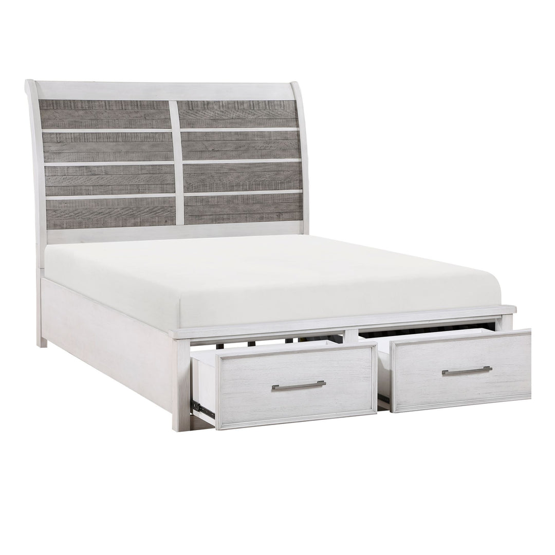 Buy farmhouse furniture Antique White and Gray Finish Queen Platform Bed with Footboard Storage Classic Design Wooden Furniture 1pc - Modern Cottage Farmhouse Furniture